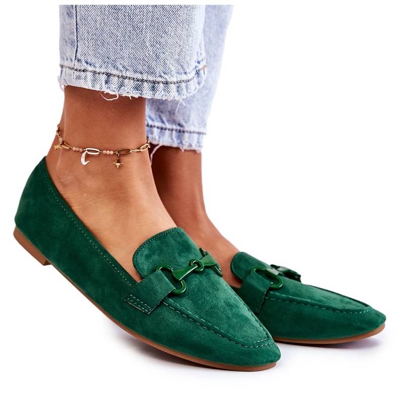 FB2 Suede Loafers With Green Santi Decoration