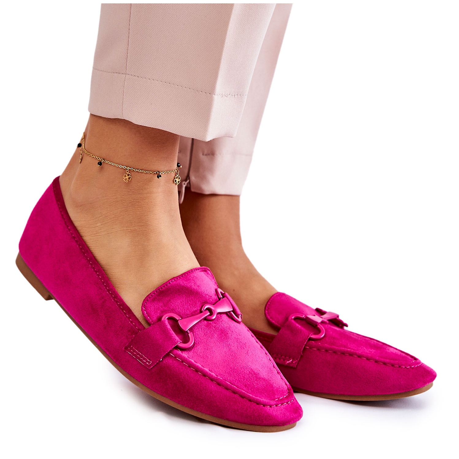 FB2 Suede Loafers With Fuchsia Santi Decoration pink