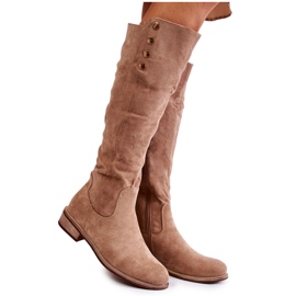 S.Barski Suede warm boots on a flat heel Beige Laura brown