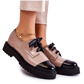 Lacquered Lace-up Shoes Laura Messi 2441 Beige brown
