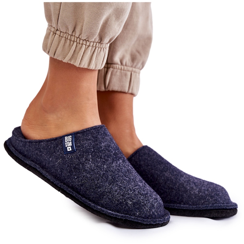 Classic Felt Women's Slippers Big Star KK276013 Navy Blue