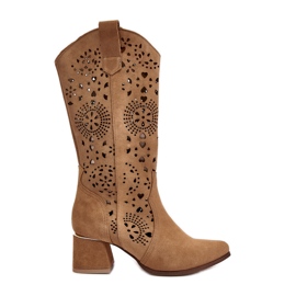 Suede Openwork Boots Lewski Shoes 3171 Beige brown