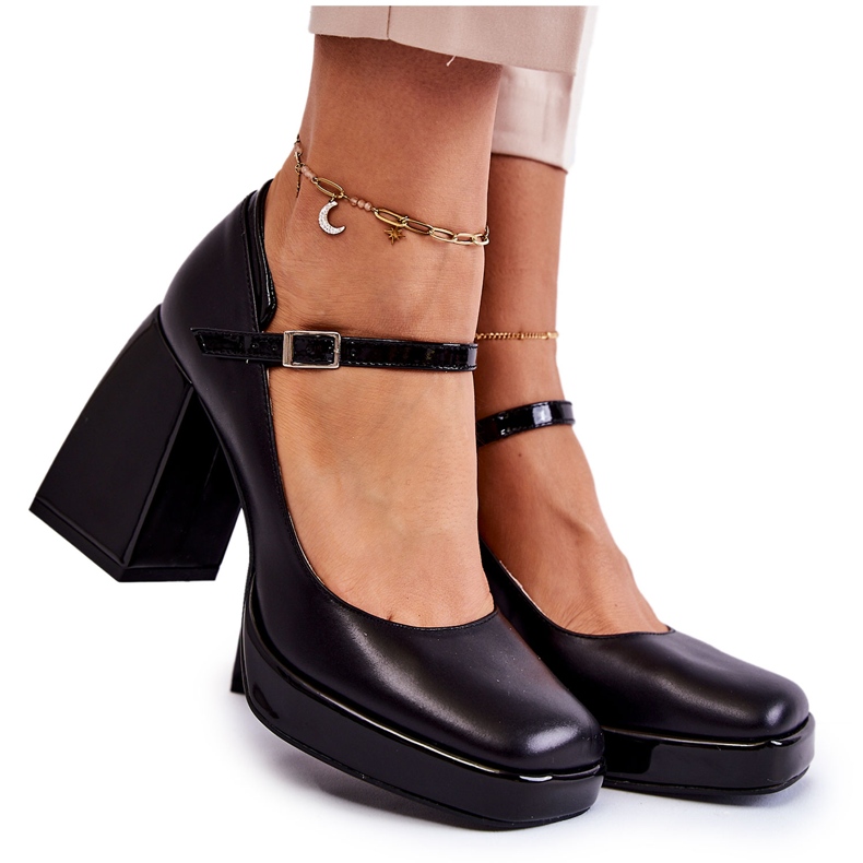 PA2 Leather Pumps On Chunky Heels Black Tina PA2 Leather Pumps On Chunky Heels Black Tina