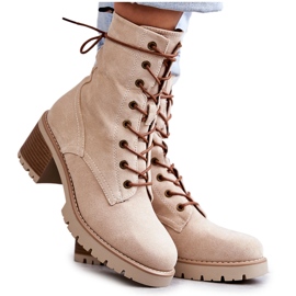 FE1 Women's Warm Boots On High Heel Beige Julieta M660