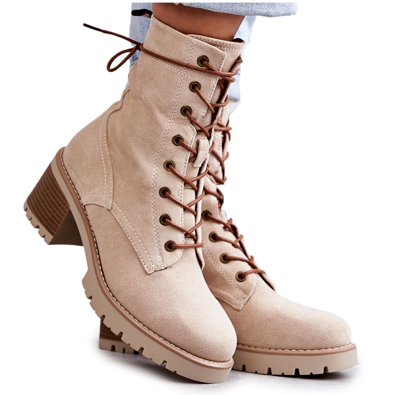 FE1 Women's Warm Boots On High Heel Beige Julieta M660