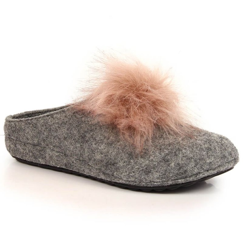 Comfortable felt slippers with pompom Panto Fino INT1767B grey