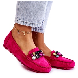 PS1 Women's suede loafers with Fuchsia Janetta decorations pink