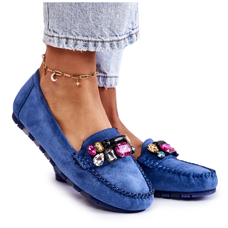 PS1 Women's Suede Loafers With Blue Janetta Ornaments