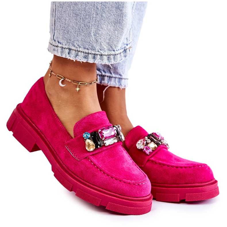 PS1 Women's Suede Loafers With Fuchsia Karlott decoration pink