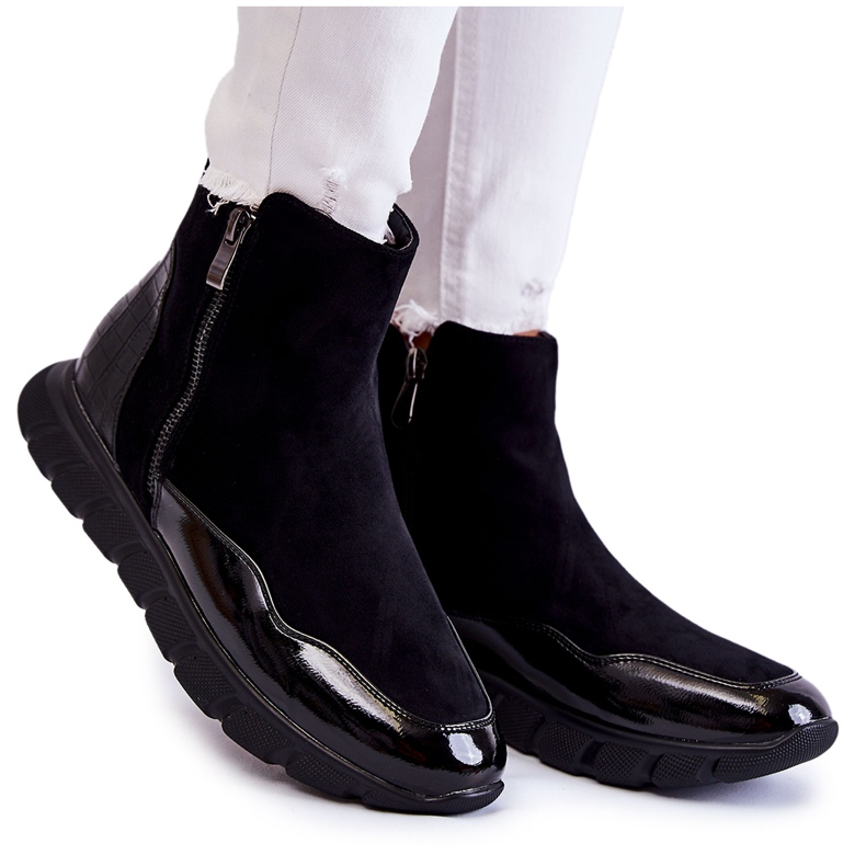 Vinceza Suede Women's Black Ankle Boots Sneakers