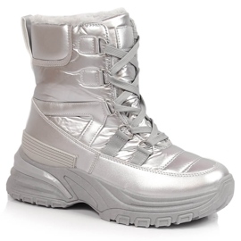 Women's lace-up snow boots metallic silver Potocki