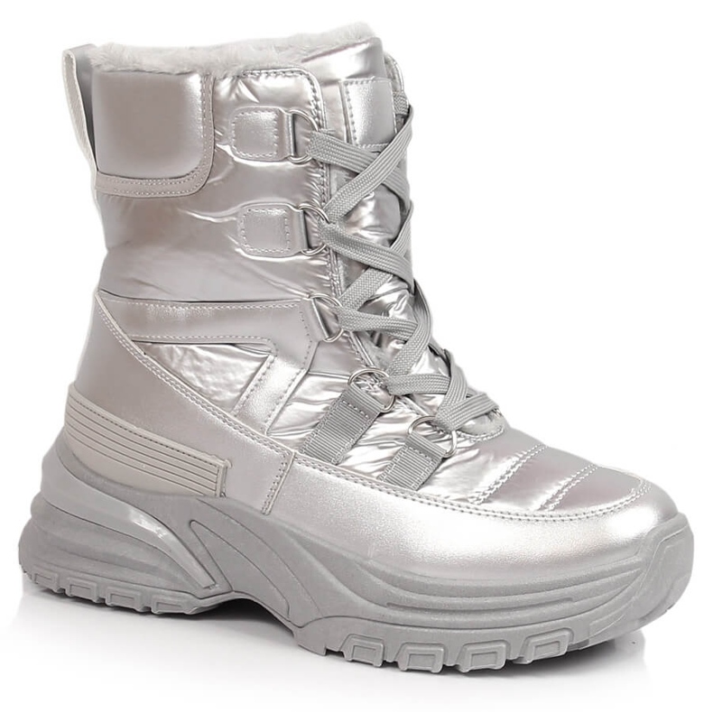 Women's lace-up snow boots metallic silver Potocki