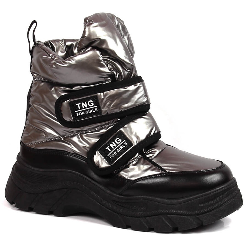 Velcro pewter Potocki youth snow boots silver