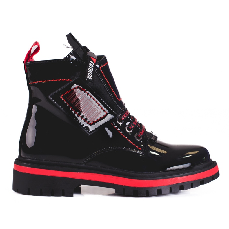 Patent leather girls boots with red Shelovet inserts black Patent leather girls boots with red Shelovet inserts black