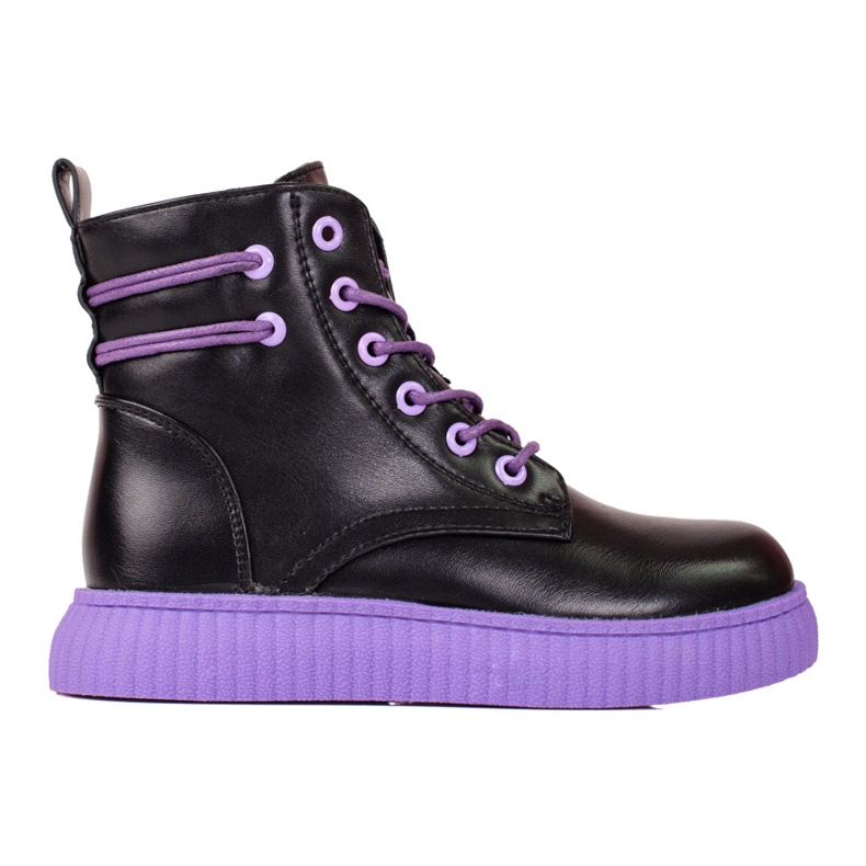 Girls' black boots on a purple Shelovet platform violet Girls' black boots on a purple Shelovet platform violet