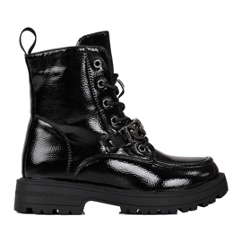 Girls' black lace-up boots