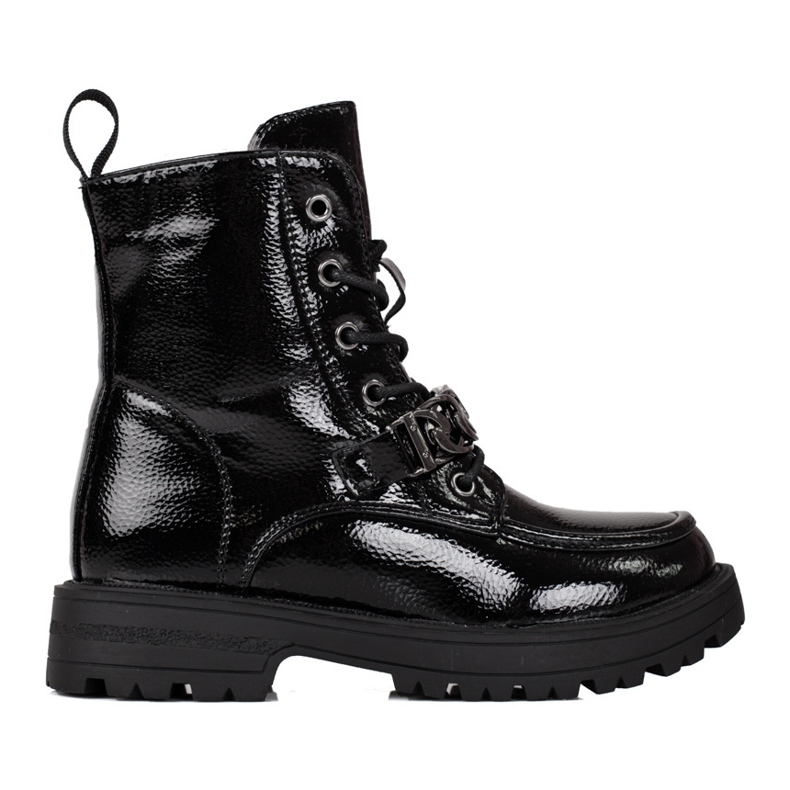 Girls' black lace-up boots