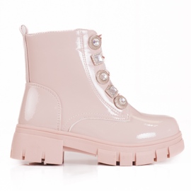 Girls' lace-up ankle boots with pink decorations Girls' lace-up ankle boots with pink decorations