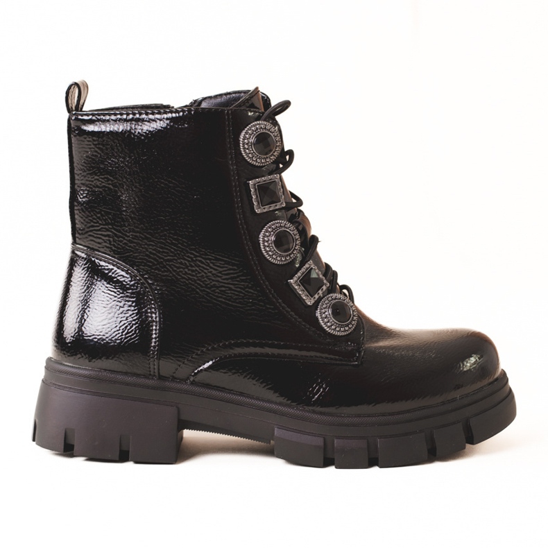 Lace-up ankle boots for girls with decorations, black