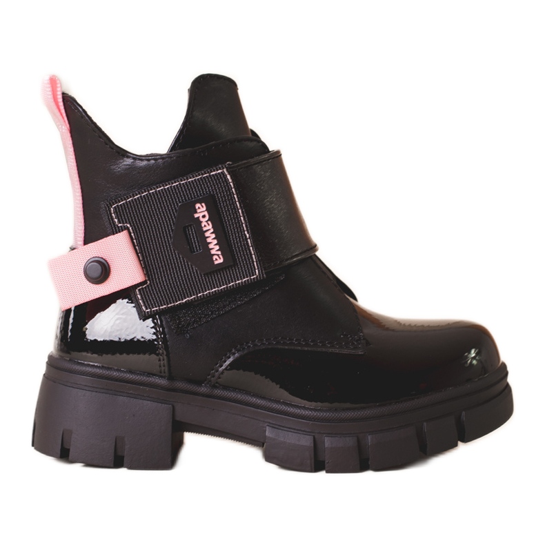 Girls' black lacquered boots with pink Shelovet inserts Girls' black lacquered boots with pink Shelovet inserts