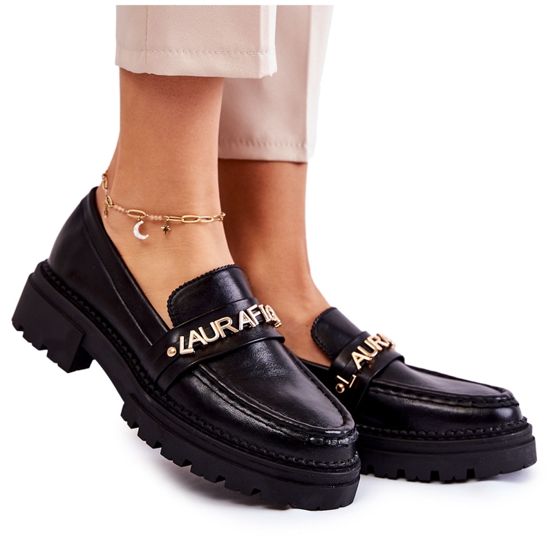 Leather Loafers Letters La.Fi 210001B-PU Black