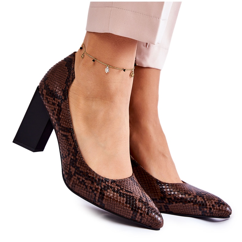 Leather Snakeskin Pumps La.Fi 230027BR-XS Brown Leather Snakeskin Pumps La.Fi 230027BR-XS Brown