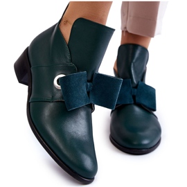 Leather Shoes With Suede Bow Green