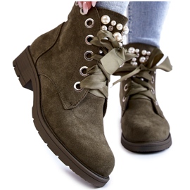Suede Insulated Zipper Boots With Pearls, Green Perla