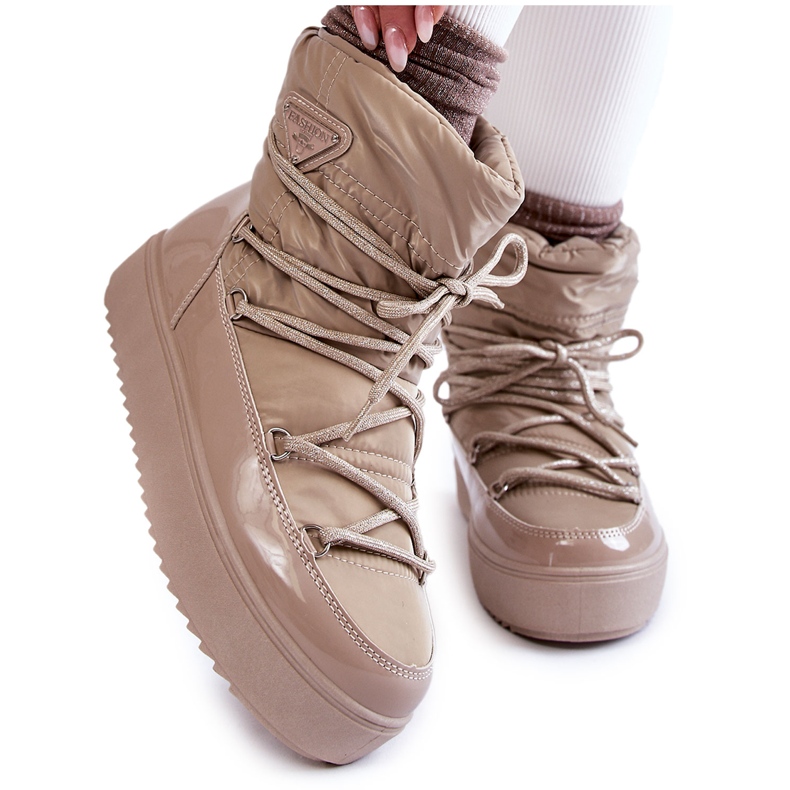 PM1 Women's Fashionable Lace-Up Snow Boots Beige Carrios