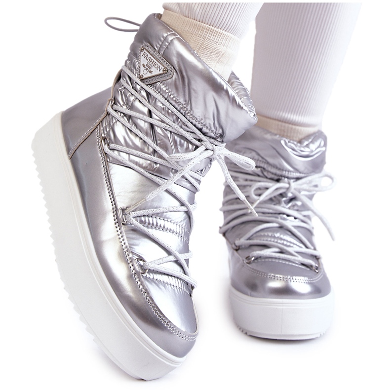 Women's Fashionable Lace-up Snow Boots Silver