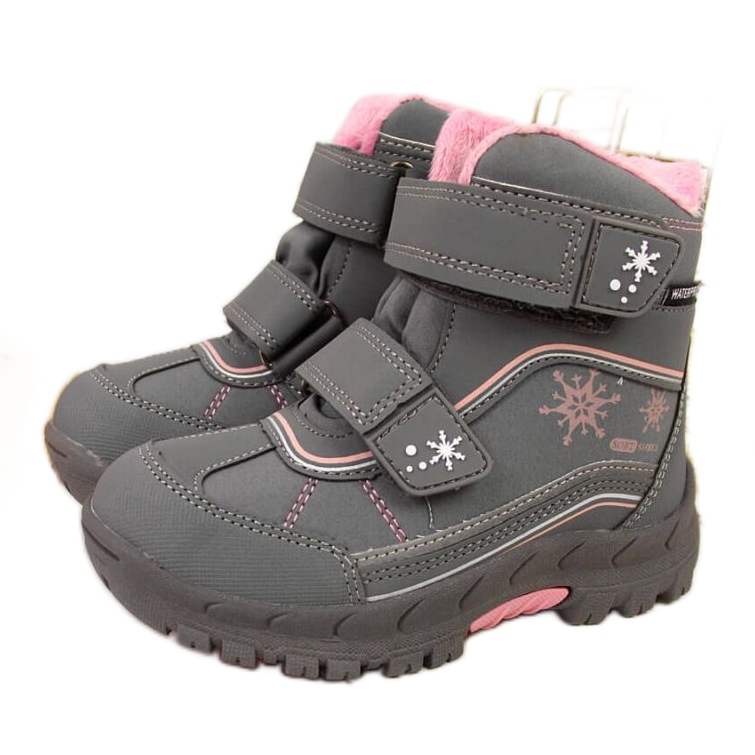 Snow boots waterproof Velcro American Club Jr AM852B grey