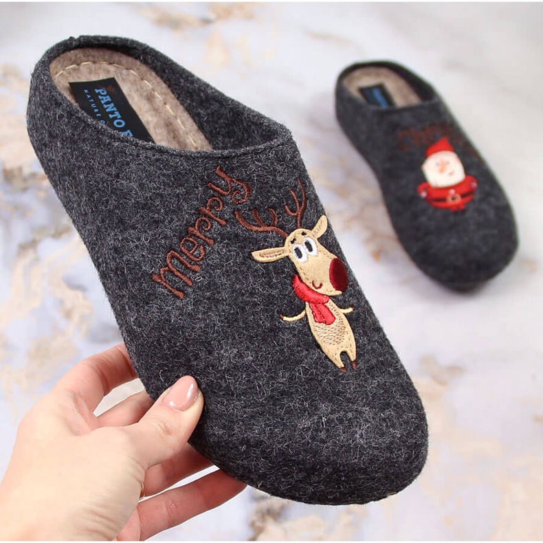Women's home felt Christmas slippers Panto Fino KK267038 grey Women's home felt Christmas slippers Panto Fino KK267038 grey
