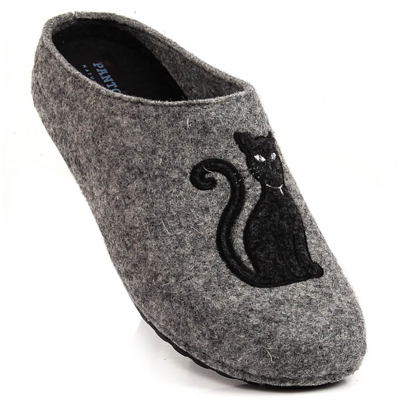 Women's home felt slippers with a cat gray Panto Fino KK267047 grey