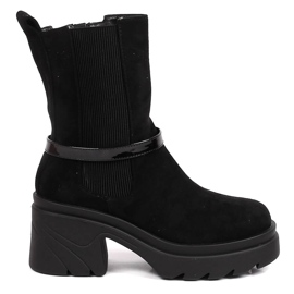 Women's Chelsea boots on the post, black insulated, suede Jezzi Women's Chelsea boots on the post, black insulated, suede Jezzi