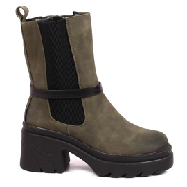 Women's Chelsea boots on the post, warm green Jezzi, suede Women's Chelsea boots on the post, warm green Jezzi, suede