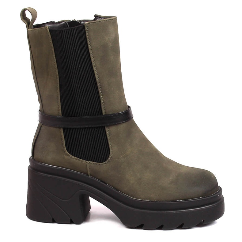 Women's Chelsea boots on the post, warm green Jezzi, suede