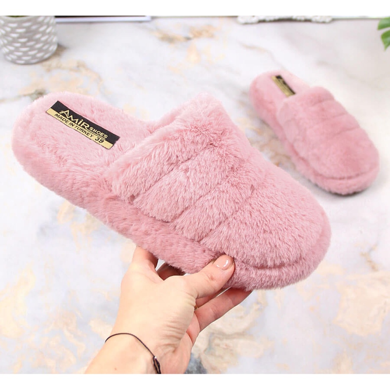 Pink plush home slippers for women T.Sokolski