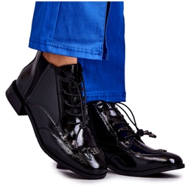 S.Barski Patent Leather Ankle Boots With Decoration Black