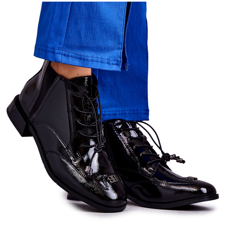 S.Barski Patent Leather Ankle Boots With Decoration Black