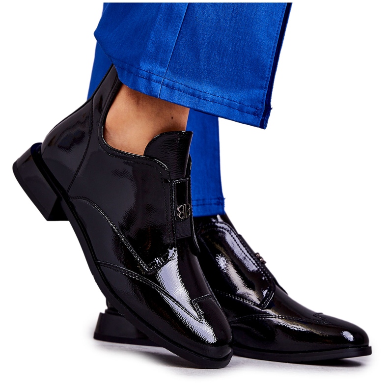 S.Barski Patent Leather Low Zipper Ankle Boots Black