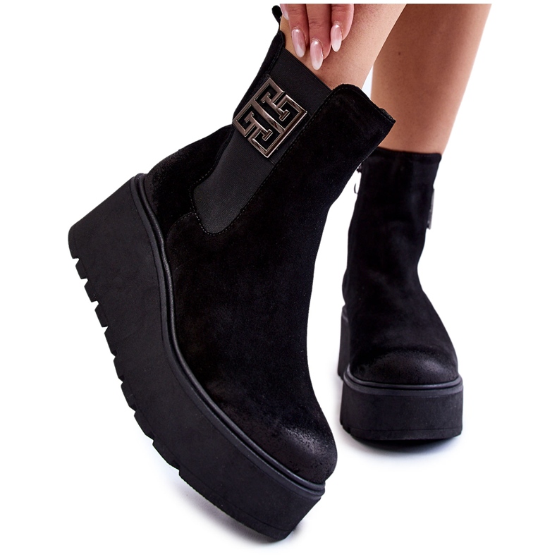PL5 Women's Suede Boots On The Massive Black Savira Platform