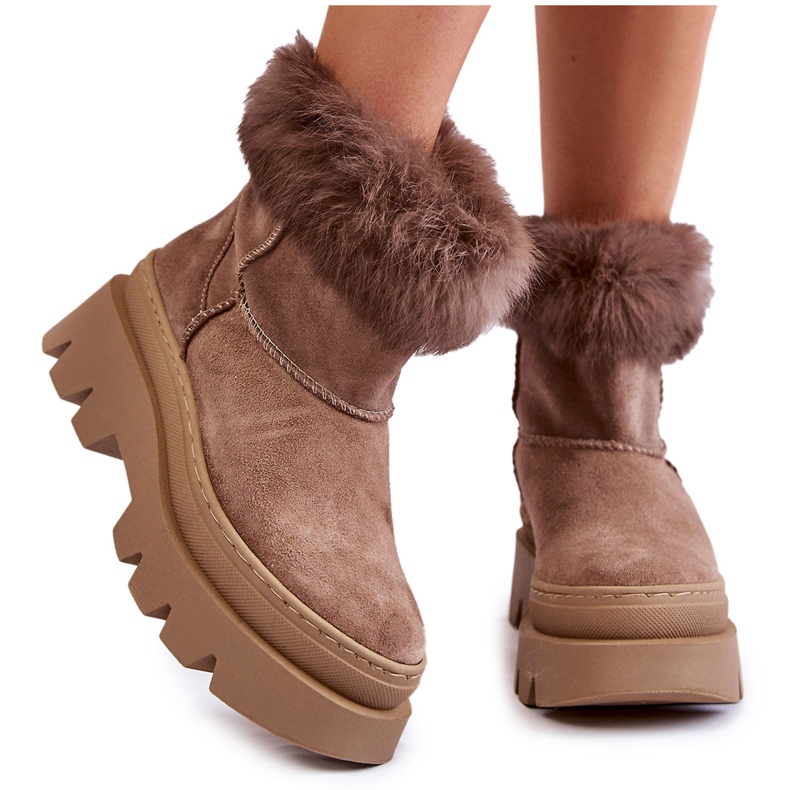 PL5 Women's Dark Beige Suede Snow Boots Ann brown