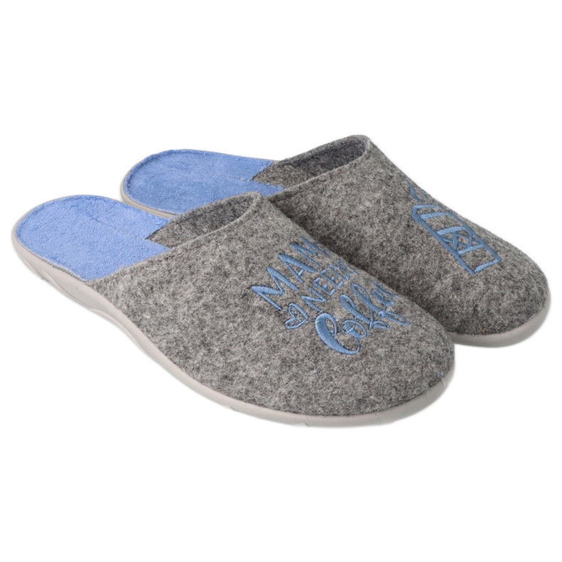 Befado women's slippers 235d188 gray with blue embroidery