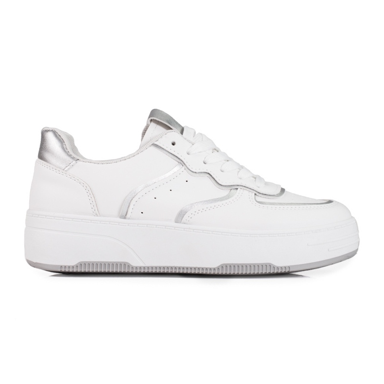 Women's Shelovet white sneakers on a thick sole silver