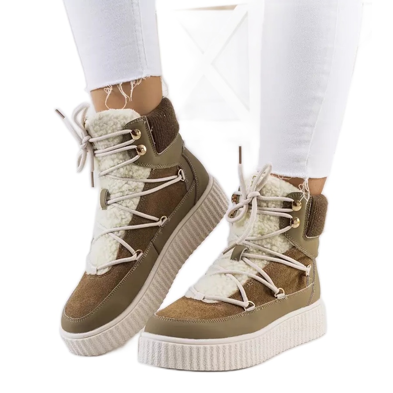 PA1 Women's green snow boots from Laursen beige brown khaki