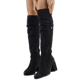 Black suede high-heeled boots from Neve
