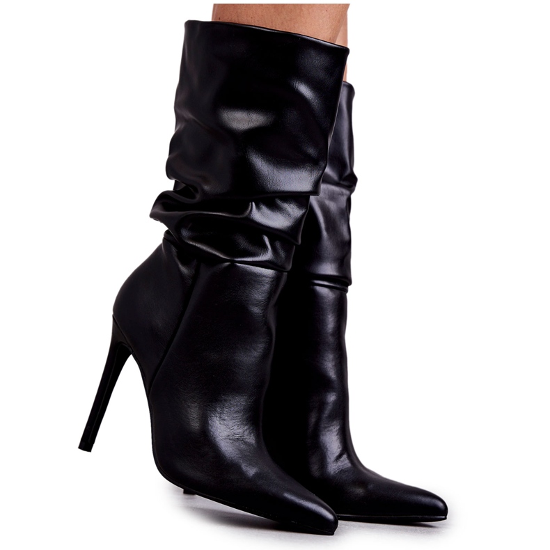 WS1 Crinkled Eco-leather Boots On High Heel Black Caren S1707