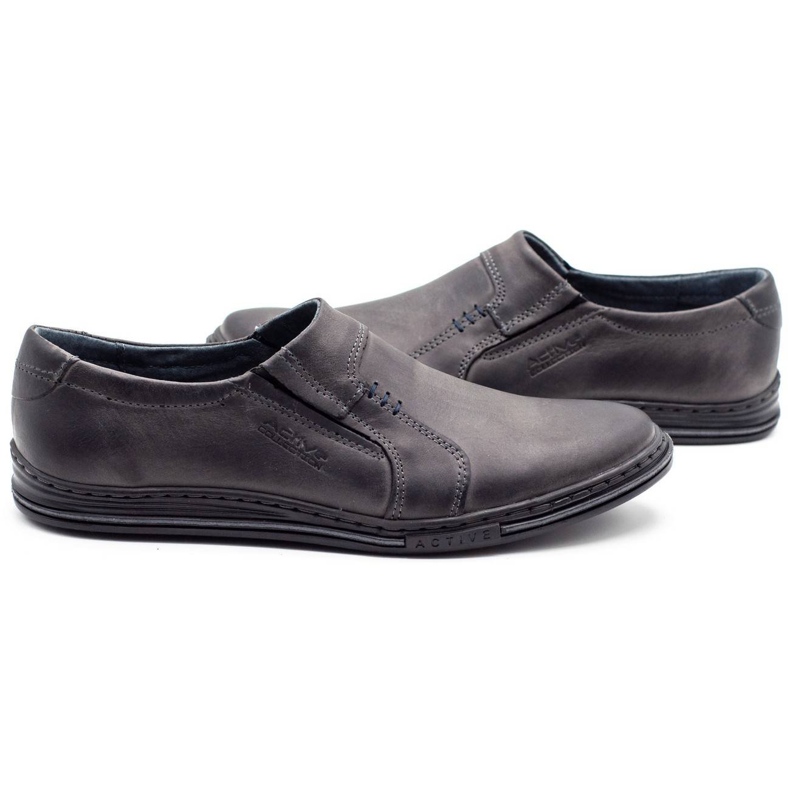 Polbut Comfortable men's shoes made of leather 334, gray grey