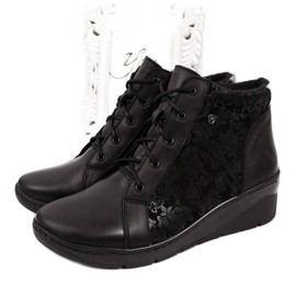 Black leather women's boots on a wedge heel, black Helios 537