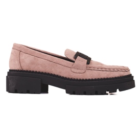 Beige Shelovet women's moccasins on a black platform Beige Shelovet women's moccasins on a black platform